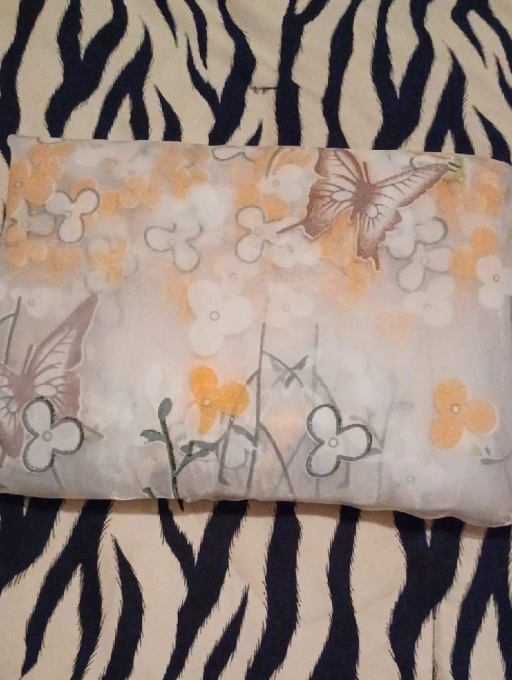 - 4 White & Orange Floral Print Curtains For Home Decor